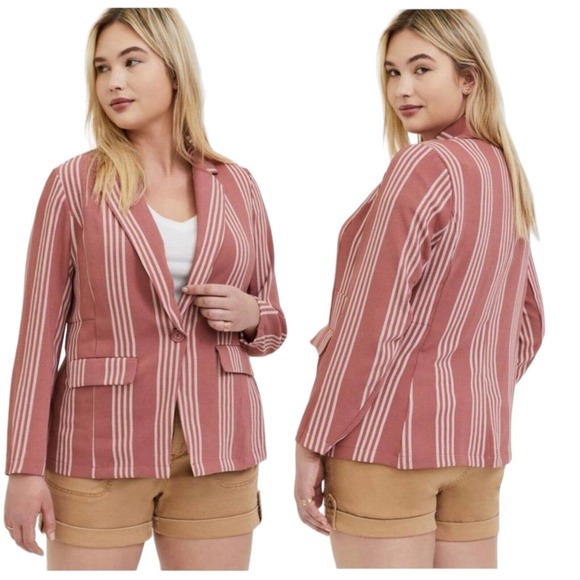torrid Jackets & Blazers - Torrid Womens Blazer Boyfriend Mauve Pink White Striped Business Casual Jacket 5